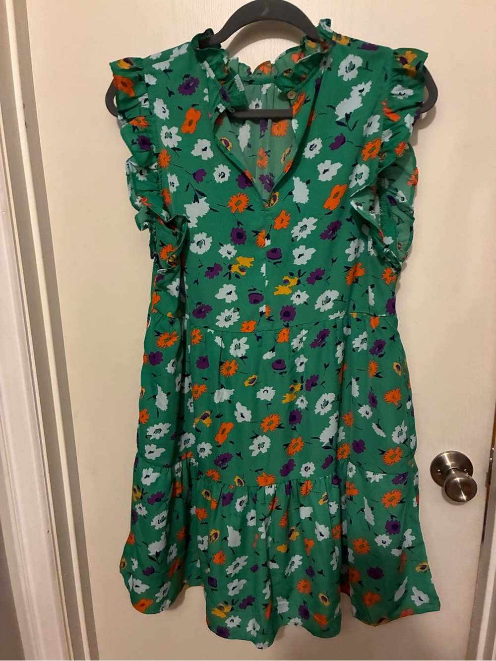 THML Green Floral Ruffle Midi Dress